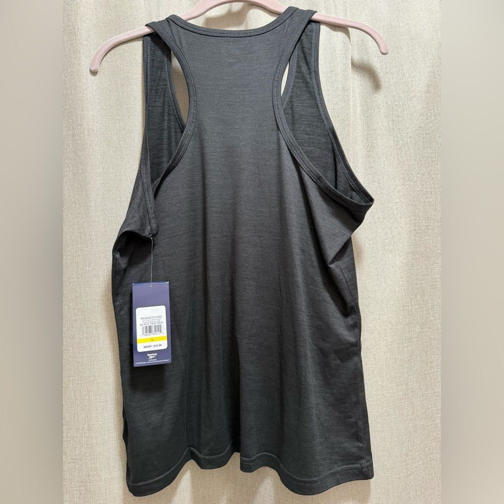 Reebok Top - Womens Off The Charts Slim Performance Tank, Size L, Black Heather - Picture 5 of 9